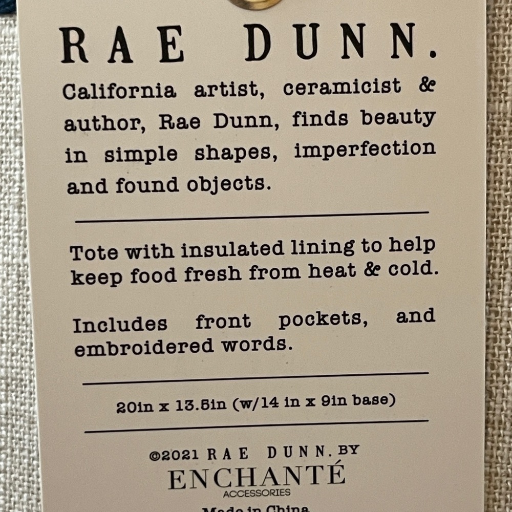 RAE DUNN Weekend Butterfly Tan/Blue Insulated Tote - Picture 9 of 12